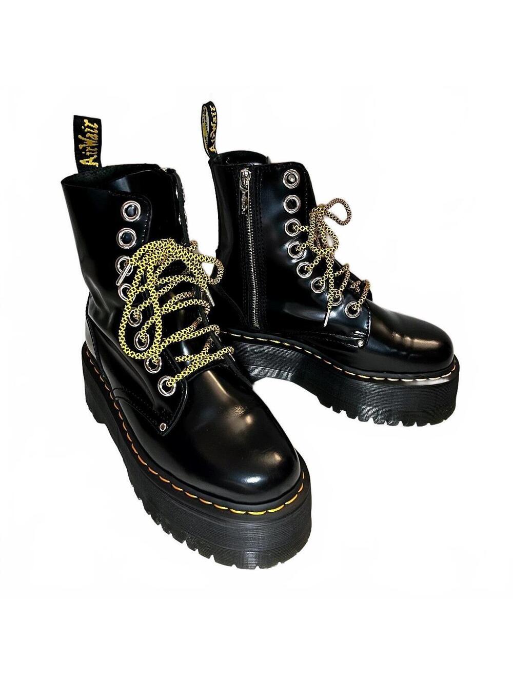 Dr. Martens Jadon Max Black Combat Boots with Yellow/Black Laces Women's Size 7